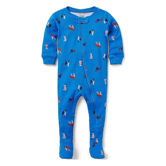 JANIE AND JACK • Blue/Multi Dog Print Sleeper Footie Pajamas - Picture 1 of 14